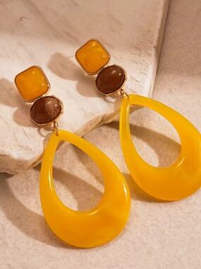 Anthropologie Yellow and Brown Drop Teardrop Earrings
